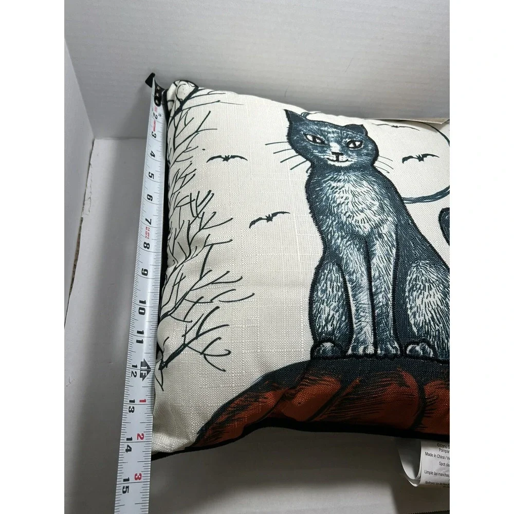 Haunted Living Black Cat Halloween Pillow 14